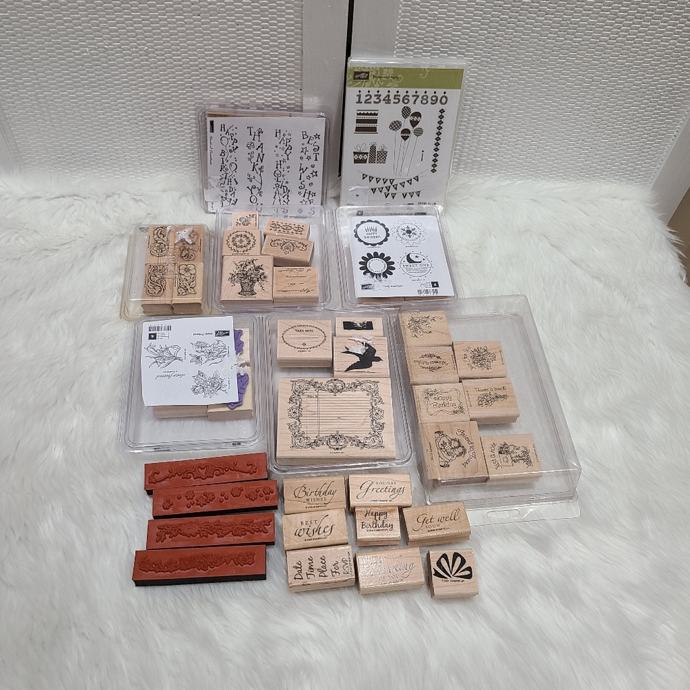 Assorted Unused Stampin Up Sets Vintage Wood Rubber Stamps Bundle Lot